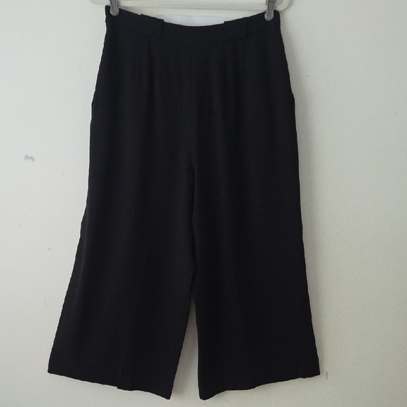 Anne Klein Vintage Black Fine Wool Wide Leg Crop Trousers Dress Pants 48 12 - Picture 7 of 13